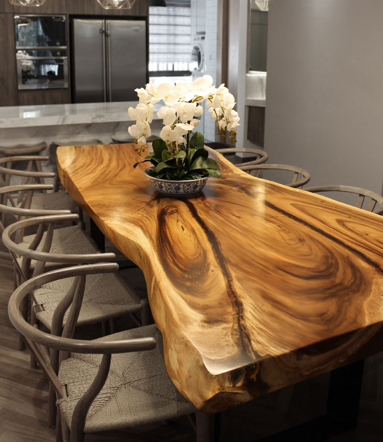 Solid Wood Furniture Manufacturer Malaysia, Tree Trunk Dining Table Top